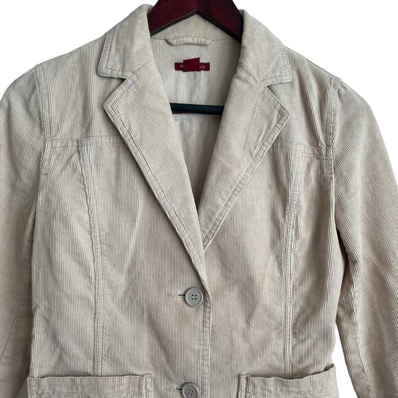 VTG Y2K H&M Corduroy Jacket Women 4 Cream Pockets Academia Preppy Blazer Retro - Picture 8 of 8
